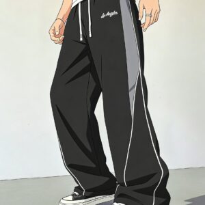 بنطلون كارجو ولادي عصري بتصميم كتل الألوان وخطوط وحروف مطبوعة، قصة عادية، قماش مطاطي خفيف، مناسب لجميع الفصول، مع جيوب، للخروج